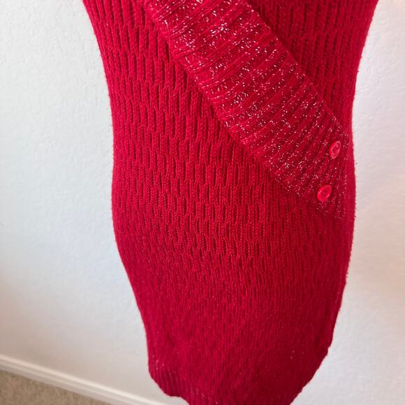 Vintage Y2K Red Knit Bodycon Sweater Mini Dress Short Sleeve Office Siren Medium - Picture 3 of 7